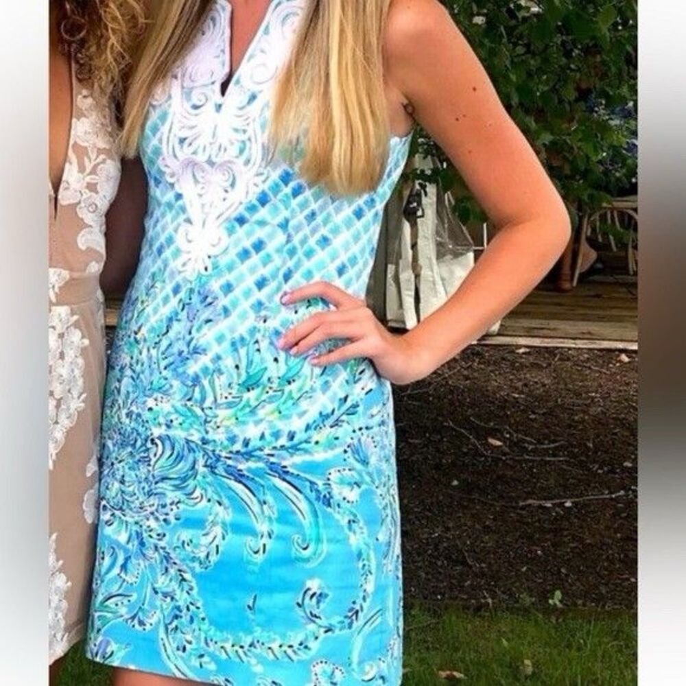 Lilly Pulitzer Bondi Blue Scuba Doo Gabby Stretch Lined Shift Dress Sz 0